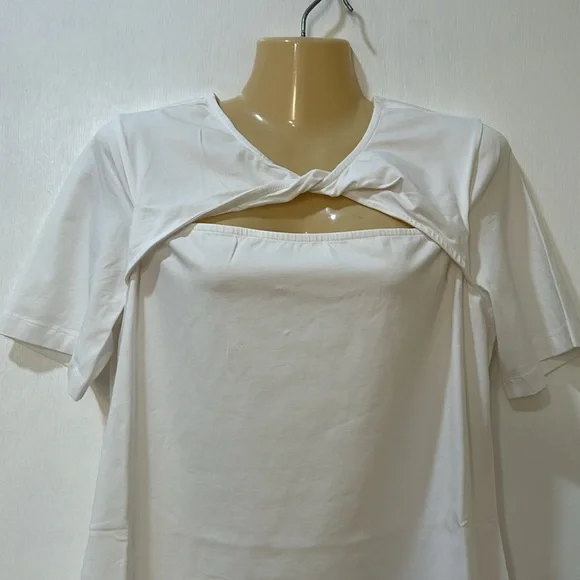 THE DROP WOMEN ASTRIC TWIST FRONT SHIRT WHITE NEW Sz LARGE - Picture 3 of 11